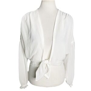 Ramy Brook White Tie Waist V-Neck Blouse Top Boho‎ Peasant Small